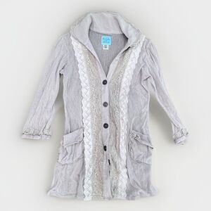 kimchi & blue Top Long sleeve Gray Shirt with lace Accent Long Shirt Y2K Dainty